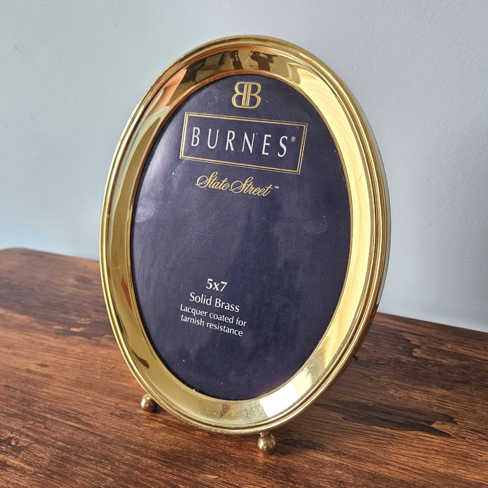 Burnes State Street Solid Brass 5x7 Oval Picture Frame Gold Polished Ball Feet